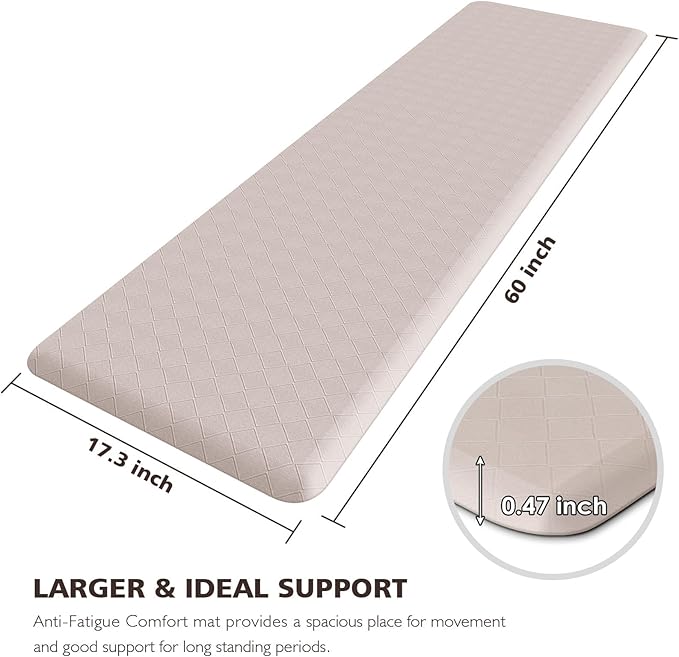 HappyTrends Kitchen Runner Rugs Anti-Fatigue mats - 4/5 Inch Thick Non Slip Waterproof Ergonomic Comfort Mat for Kitchen, Floor Home, Office, Sink, Laundry (17.3"x 60",Khaki)
