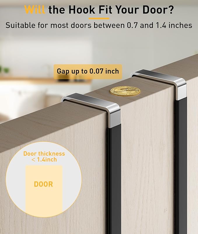 12 Pack Over The Door Hooks, Door Hanger Hook, Towel Hooks for Hanging, Towel Hanger for Bathroom, Fit 1 3/8" Door Black, Dorm Room Essentials