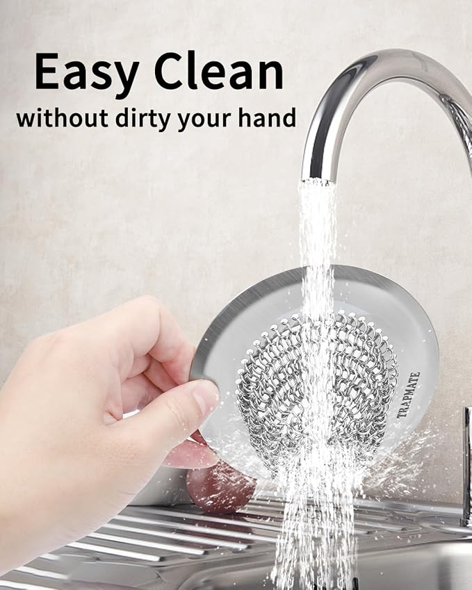 TRAPMATE Kitchen Sink Drain Strainer, Reversible Chain Mesh Sink Strainer, 304 Stainless Steel Anti-Clogging & Easy Clean Sink Strainer Basket, Fits US Standard Kitchen Sink Drains, Dishwasher Safe