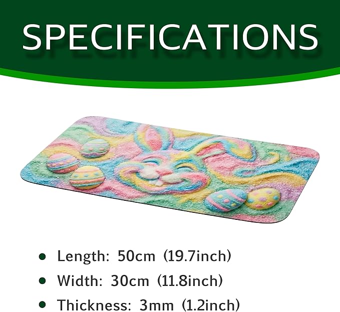 Pastel Rainbow Easter Dish Drying Mat: 12’’x20’’ Easter Smiling Bunny & Decorated Eggs Design Absorbent Non-Slip Counter Protector - Spring Holiday Kitchen Bar Coffee Mat Station Pad