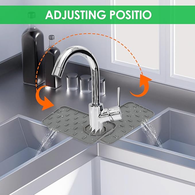 Sink Faucet Splash Guard Mat Silicone Soap Dish Pad Faucet Handle Drip Catch Sponge Holder Sink Protector Trays for Bathroom Kitchen Countertop Gadgets Accessories 8.3 x 5.7 Inch