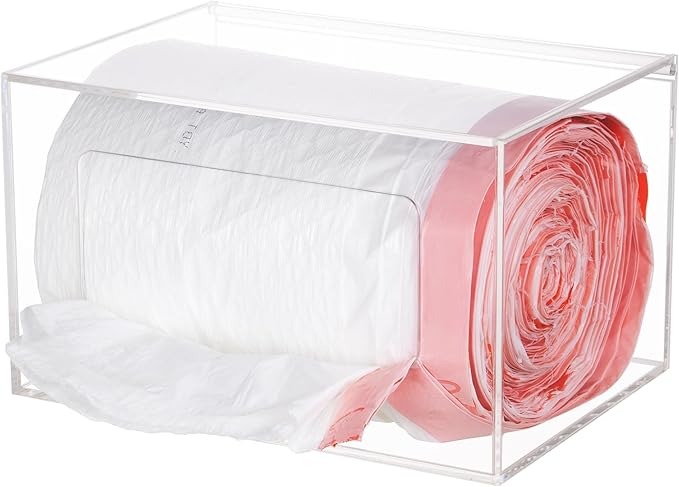 Extra Large Trash Bag Dispenser Roll Holder with Lid, Acrylic Stackable Garbage Bag Holder Dispenser Under Sink, Wall Mounted Kitchen/Pantry/Laundry Room Organization and Storage, Clear