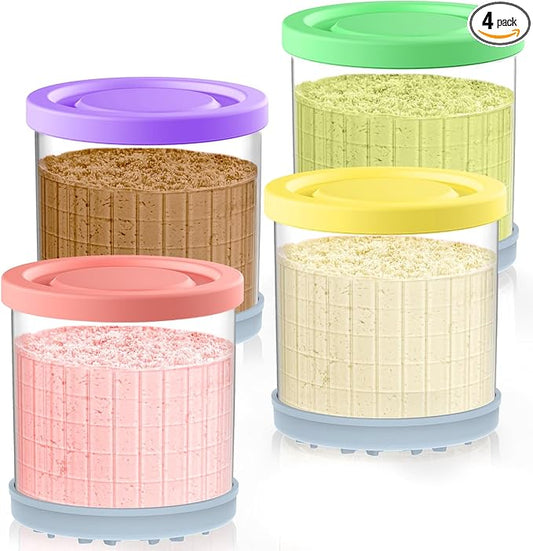 QVN For Ninja Creami Pints and Lids - 4 Pack Creami Containers, 16oz Creami Pint Containers Compatible with NC299AMZ & NC300s Series Ice Cream Maker - Dishwasher Safe & Good Sealing
