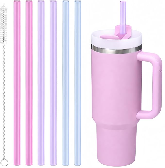 Joshey 10.5 Inch Tritan Replacement Straws for Stanley 30oz Tumbler - 6 Pack Reusable Long Straws with Cleaning Brush, Fits 30oz Stanley Cup Accessories, BPA-Free (3 Color)