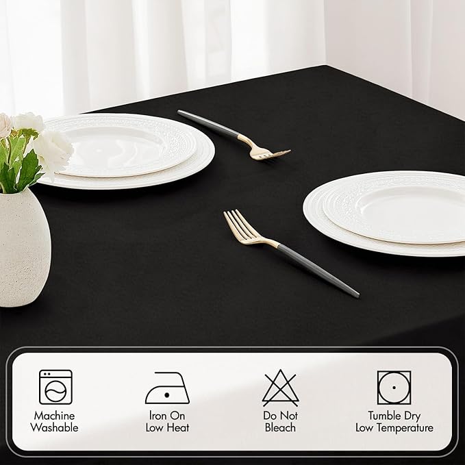 MIULEE Black Rectangle Linen Polyester Tablecloth with Decorative Cutouts Spring Waterproof Stain Resistant & Shrink-Proof Table Cloth 60x104 inch Farmhouse Style for Dining Wedding and Outdoor