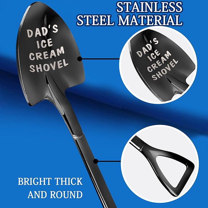 Gifts for Dad Stocking Stuffers for men dad father gifts Men Ice Cream Spoon Scoop for Ice Cream Lovers , Gifts for men Funny Engraved Stainless Steel Spoon Shovel, Birthday Fathers Gifts (Black)