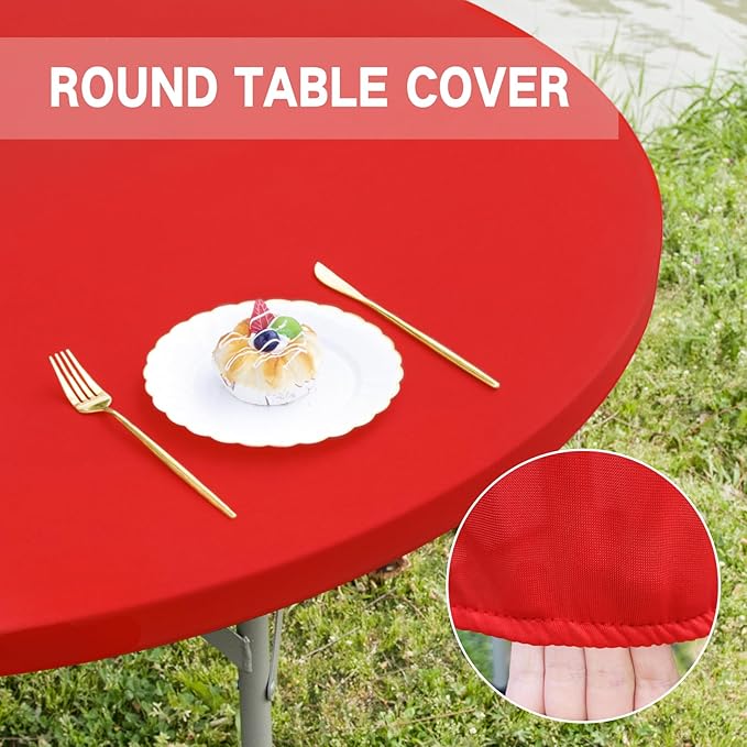 Round Fitted Table Cover Elastic Tablecloth 5ft Stretch Spandex Table Top Cover for Dining Kitchen Home Party Red 60 Inch