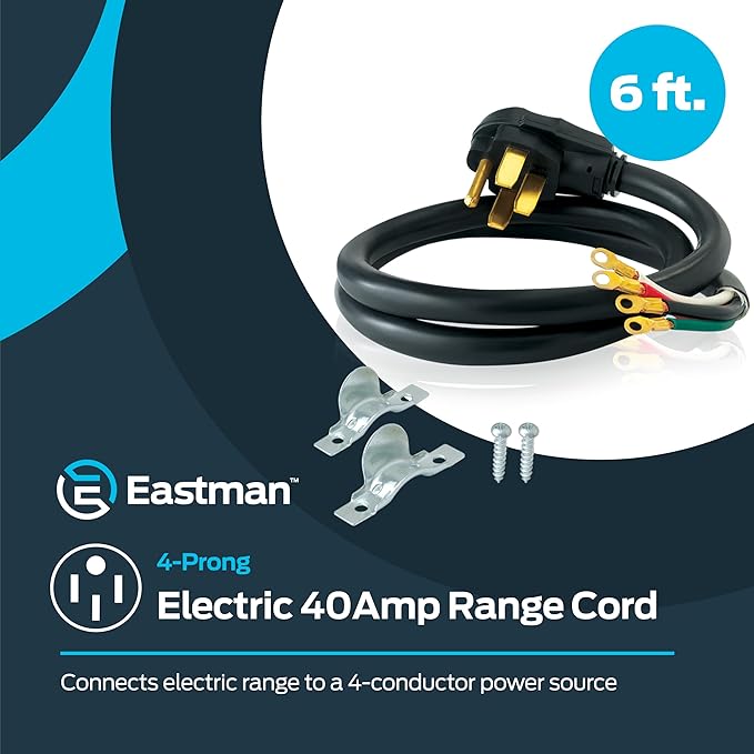 Eastman 6 Feet Electric Range Cord, 40 Amps 4-Prong Wire, 61273