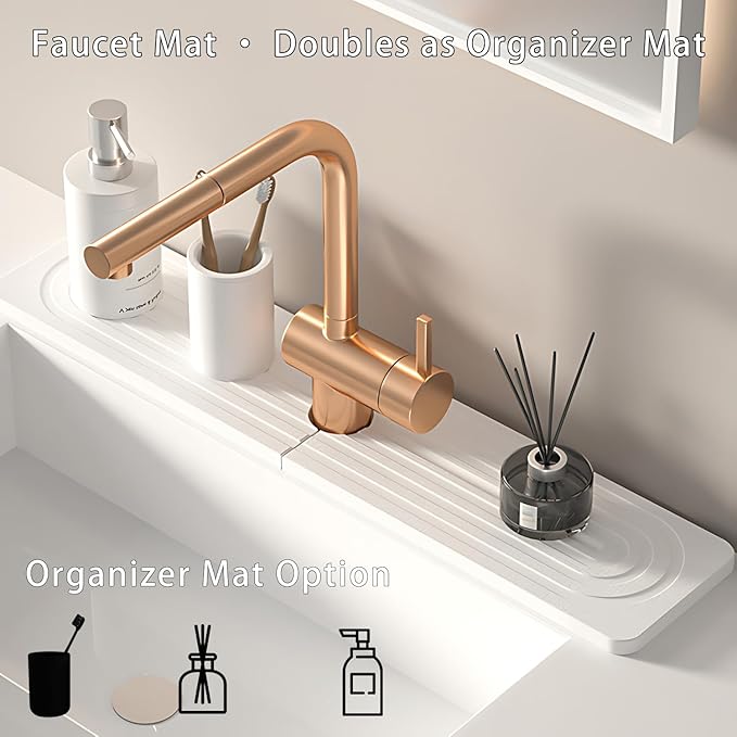 sumelixDiatomaceous Earth Faucet Mat for Kitchen Sink, Super Absorbent Stone Splash Guard | Fast Drying Water Absorbent Tray | Fits Behind Faucet (23.6'' x 4'') (White, 23.6" x 4")