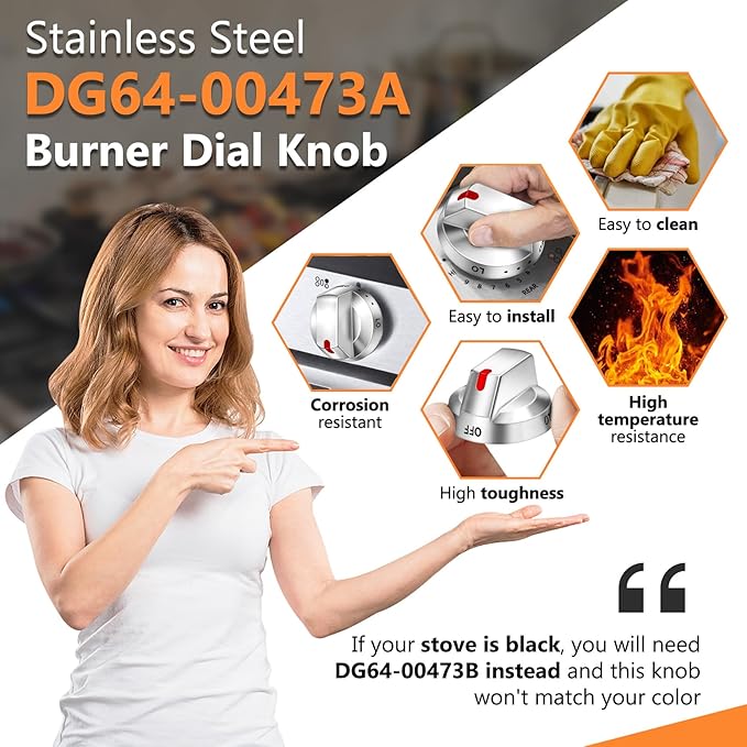 DG64-00473A Burner Control Dial Knob Range Oven Replacement Compatible with Samsung Gas Stove Knob NX58H5600SS NX58F5700WS NX58H5650WS NX58J7750SS NX58M6850SS （5pcs）.