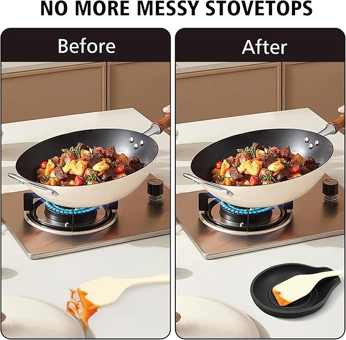 Silicone Spoon Rest for Stove Top - BPA-Free, Heat-Resistant Spoon Holder - Spoon Rest for Kitchen Counter - Large Cooking Utensil Rest for Spoons, Spatulas, Ladles or Tongs - Black 2 Pack