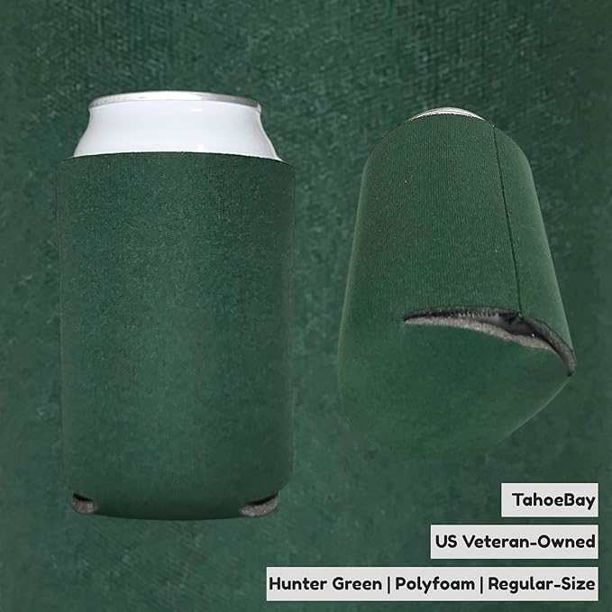 TahoeBay Bulk Blank Beer Can Cooler Sleeves (50-Pack) Sublimation Blanks for Vinyl Plain Soft Foam Can Sleeves Coolers for Soda Cans & Bottles Black, White, Assorted Solid Color (Hunter Green)