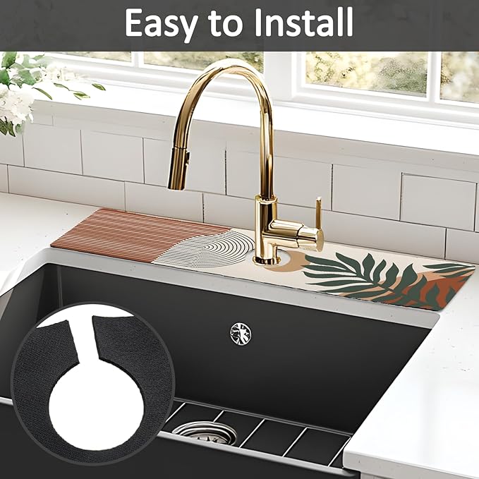 24" X 5.5" Kitchen Sink Splash Guard Faucet Mat Boho Super Absorbent Fast Drying Faucet Guard & Draining Mat Sink Splash Guard Behind Faucet for Kitchen, Bathroom