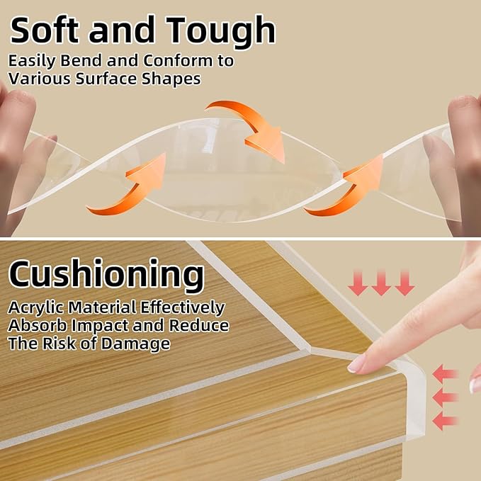 2 Pack Clear Edge Protector Safe 1.2inX3.3FT(6.6FT Total) Corner Protector, Anti-Sharp Edge Protector, for Furniture, Drawers, Tables, Cabinets