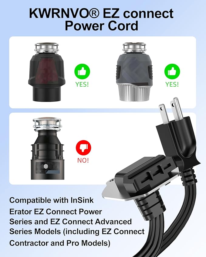 Replacement EZ Power Cord for Insinkerator Garbage Disposal 4Ft Power Cord for EZ Connect Power and Advanced Series Continuous Feed Models, Works with Air Switch Kit
