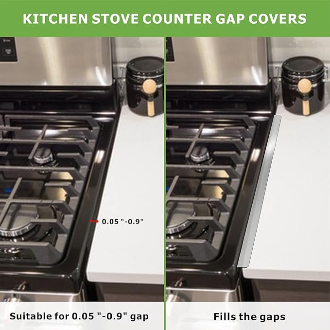 4PCS Stove Gap Covers Stainless Steel, Range Trim Kit, Kitchen Stove Counter Gap Cover, Stove Counter Gap Covers, Stove Gap Filler Retractable Length 13.8" to 27.5"