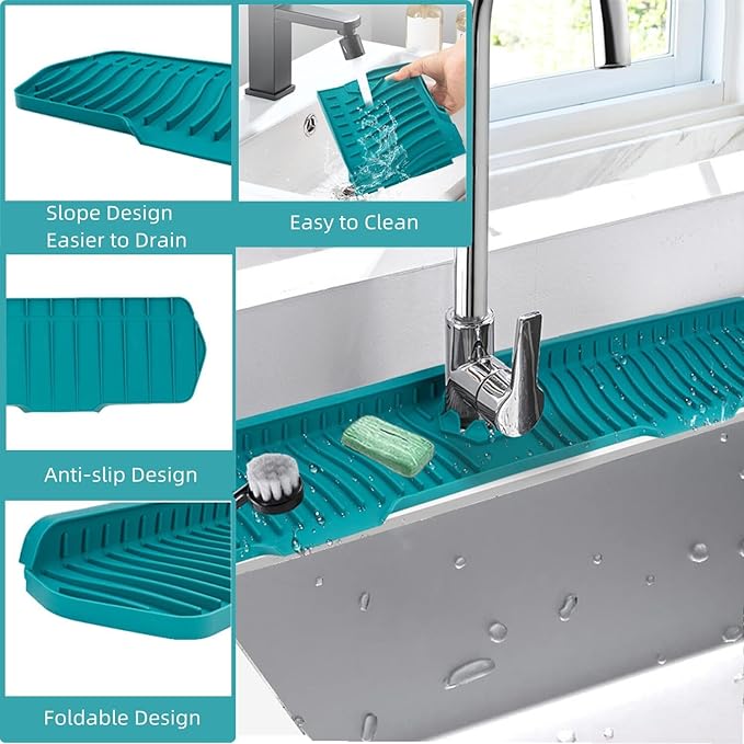 30 Inch Sink Splash Guard, Large Size Kitchen Sink Splash Guard, Longer Silicone Faucet Handle Drip Catcher Tray for Kitchen Countertop, Bathroom, Farmhouse (Grey)