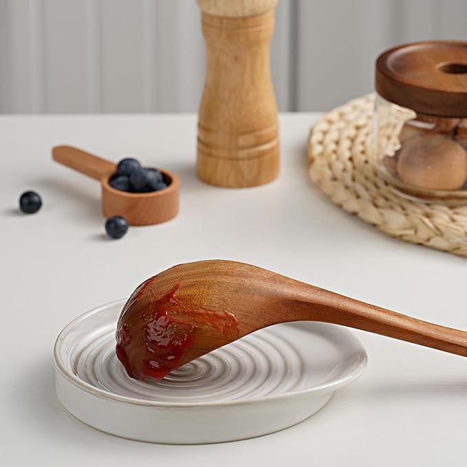 Ceramic Spoon Rest for Stove Top, Spoon Holder for Kitchen Counter, Farmhouse Cooking Utensil Holder for Spoons, Ladles, Spatula, Glazed White