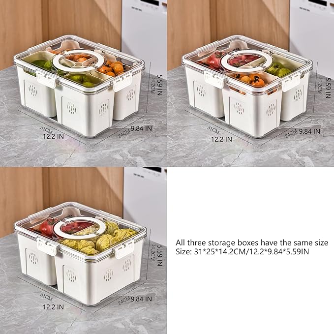RTHIEAI Refrigerator Organizer With Lids (3 Compartments), Fridge Storage, Fridge Organizers And Storage Clear, Fridge Organization, Storage Containers, Stackable With Lid Fridge Organizers