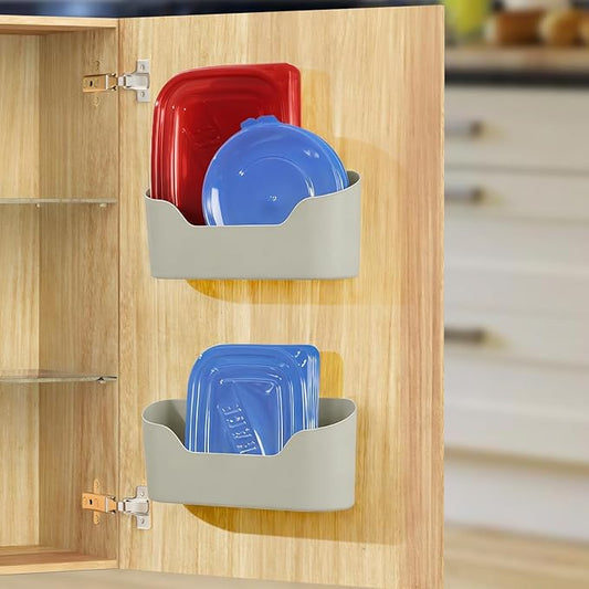 2 Pack Lid Organizers Inside Cabinet, No Drilling Adhesive Over Door Organizer, Cabinet Door Organizer Bin Holder Caddy, Over Cabinet Organizer Storage Lid Organizer for Kitchen(Grey)