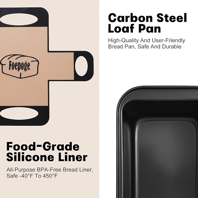 Loaf Pan with Liners Set: 2-Pack Nonstick 9 x 5 Inch Bread Pan and Loaf Liners for Homemade Oven Baking - Rectangular Baking Tray for Kitchen Home Baker Make Sourdough Banana Sandwich Bread(Black)