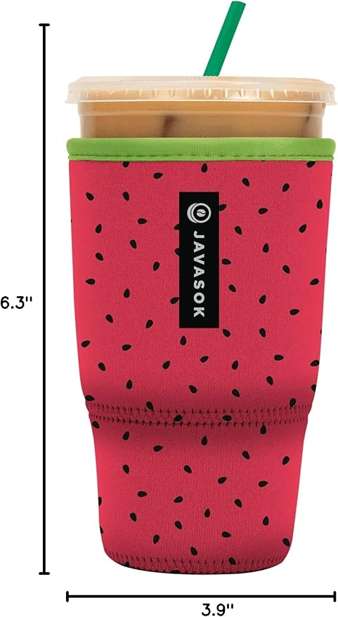 Sok It JavaSok Iced Coffee & Cold Soda Insulated Neoprene Cup Sleeve (Watermelon Sugar, Large: 30-32oz)