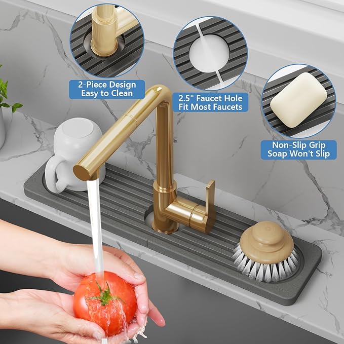 Stone Quick Dry Faucet Mat for Kitchen Sink [Diatomite Super Fast Drying] Stone Faucet Mat for Kitchen Sink Splash Guard Sinks Stones Quick Dry around Faucets Stones Drying Bathroom Quick Stones Mat