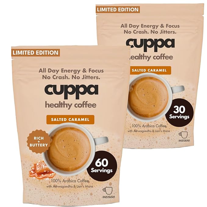 Cuppa Coffee - Great tasting medium roast with mushrooms, adaptogens & superfoods - Lion's Mane, Ashwagandha, Cordyceps, MCT, Prebiotic Fiber & L-Theanine. Supports natural energy & better mental focus, overall well-being + a happier gut (90 Servings, ...