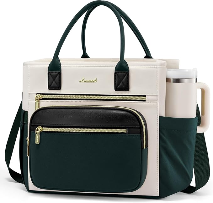 LOVEVOOK Insulated Lunch Bag Women,Wide Opening Adult Lunch Box Women with Cup Holder,Large Leakproof Cooler Bag for Work Picnic Beach Family College Mom,Lunch Teacher Breast Pump Diaper Tote Bag