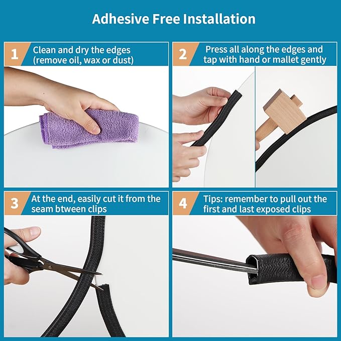 Rubber Edge Trim Guard 10ft/3m, Adhesive Free Door Edge Protector, U Shape Edge Seal Strip with Embedded Metal Clips Fits 3/64" to 1/4" Thick Edges (Black)