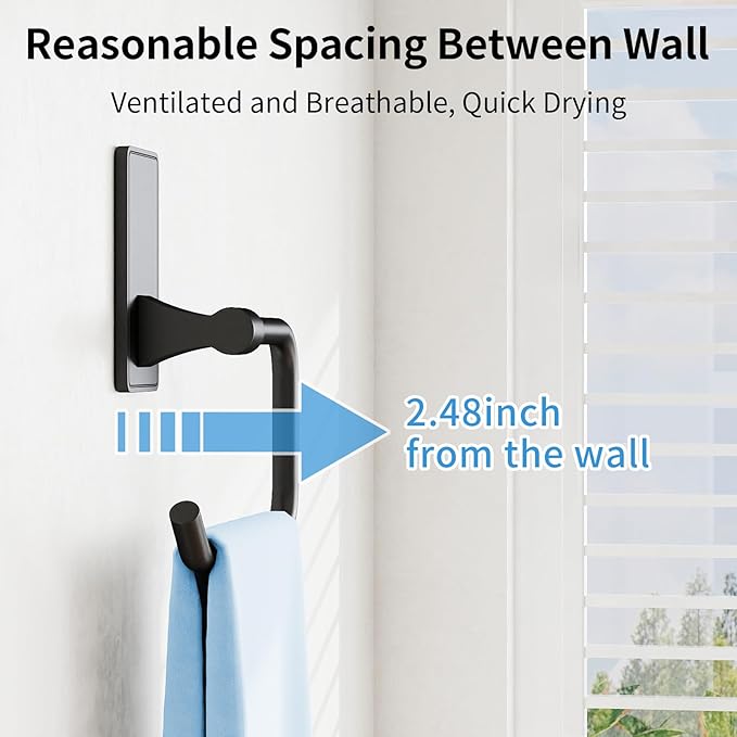 2-Piece Towel Ring, Adhesive Hand Towel Holder for Bathroom, Modern Style Towel Hangers Wall-Mounted Hand Towel Rack for Bathroom, Matte Black