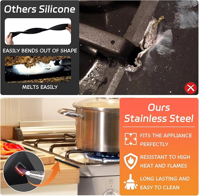 Stainless Steel Stove Gap Covers (2PCS), Stove Gap Filler for Kitchen Oven Counter Side Gap, Range Trim Kit, Easy Clean and Heat Resistant, Adjustable Length 13.8" to 27.5" 1