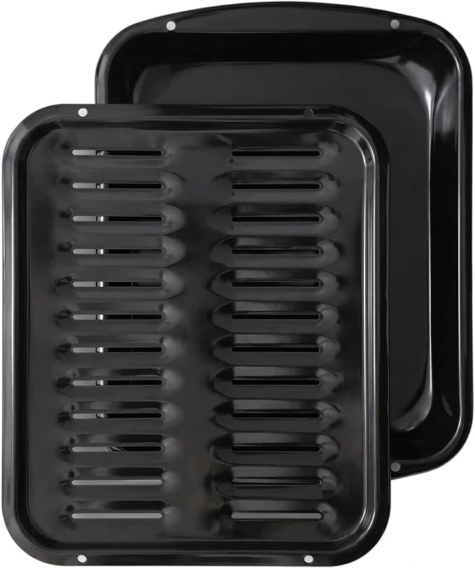 Broiler Pan for Oven Nonstick 16.75” x 13” Porcelain Nonstick Coated - Broiling Pan for Oven Withstands Heat up to 550° F - Heavy Duty Broil Pans and Rack Circulates Heat and Drains Fat (Black)