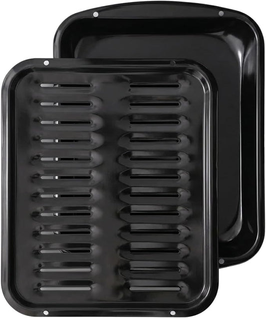 Broiler Pan for Oven Nonstick 16.75” x 13” Porcelain Nonstick Coated - Broiling Pan for Oven Withstands Heat up to 550° F - Heavy Duty Broil Pans and Rack Circulates Heat and Drains Fat (Black)