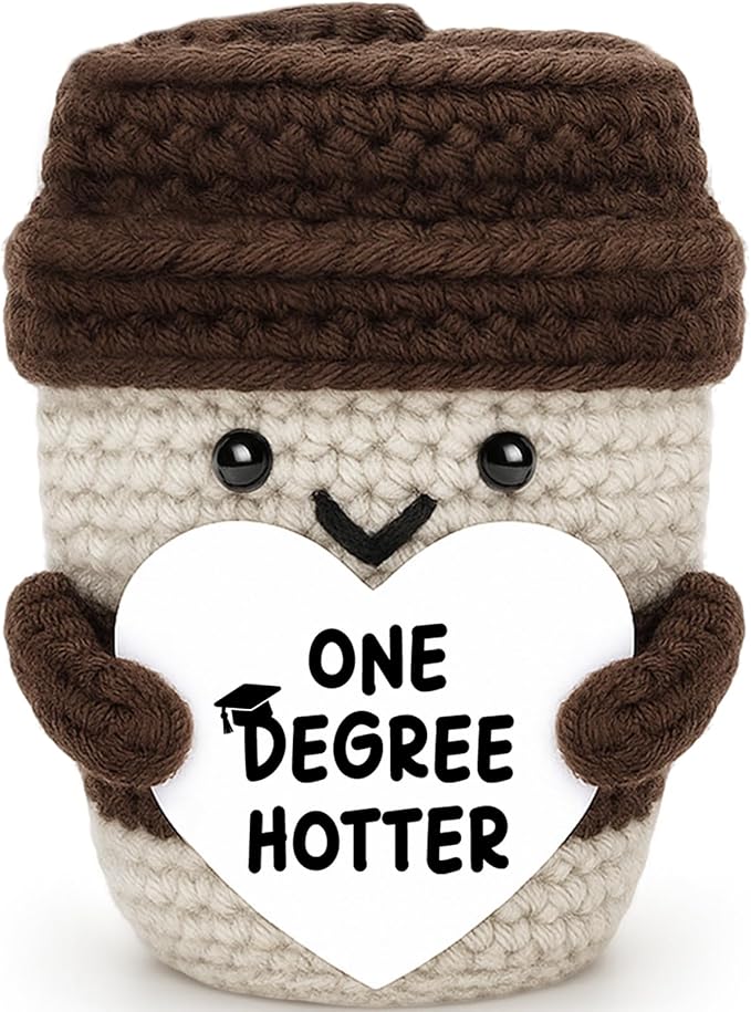 Graduation Gifts for Her Him College High School University Grad Gifts for Women Men Handmade Positive Crochet Coffee Mug One Degree Hotter 2026 Funny Masters Degree Graduation Party Decorations