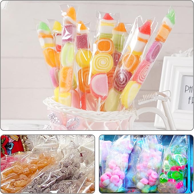SUREHOME Pretzel Rod Bags 100 Pcs 2x8 Inch Pretzels Bag Adhesive Pretzels Individual Bags Clear Resealable Self Sealing Cellophane Bag for Chocolate Covered Pretzels Stick Candy Treats Packaging