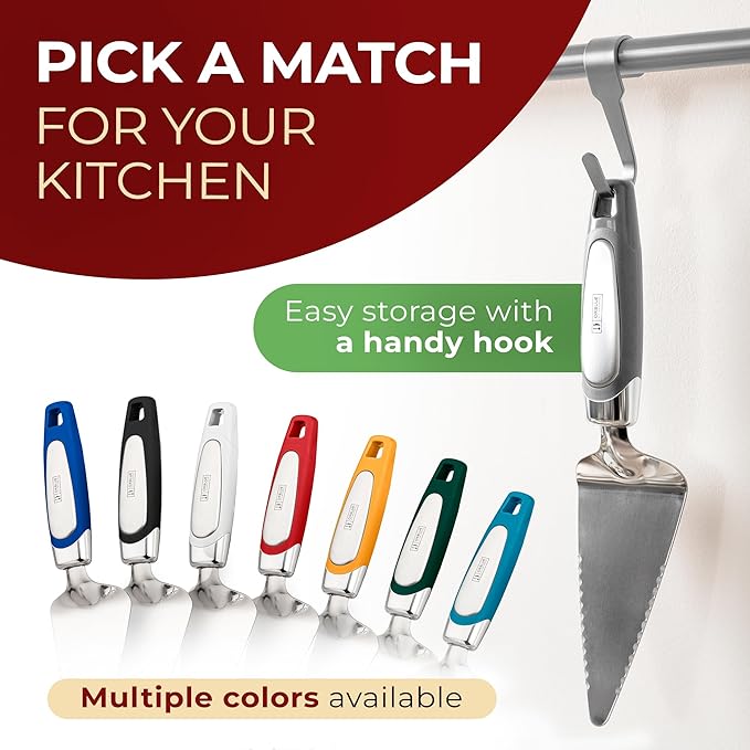 Orblue Pie Server, Essential Kitchen Tool, Serrated on Both Sides, Great for Right or Left Handed Chef, Stainless Steel Flatware, Cake Cutter, Gray