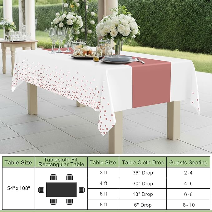 Smiry Plastic Table Cloth Disposable 3 Pack, 54 x 108 Inch Rectangle Waterproof Tablecloth, Printed Gold Table Runner Style for Birthday Weeding, Party, Sturdy & Leakproof, Rose Gold and White