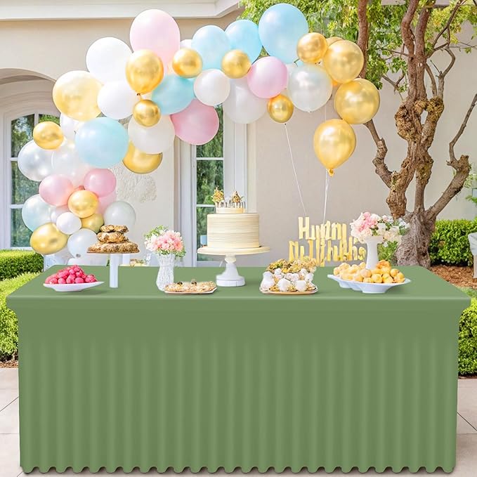 Smiry Spandex Tablecloth, Elastic Fitted Stretch Tablecloth for 6FT Rectangle Tables, Waterproof Washable Table Cover Skirt for Outdoor, Wedding, Banquet & Parties (Sage Green, 72Lx30Wx30H Inch)