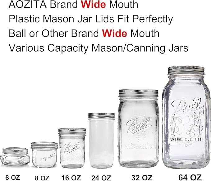 AOZITA [16 Pack] WIDE Mouth Mason Jar Lids for Ball, Kerr and More - Colored Plastic Storage Caps for Wide Mouth Mason/Canning Jars - Leak-Proof, Dishwasher Safe & Food Grade