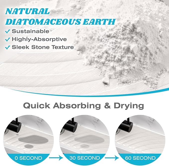 Stone Faucet Mat for Kitchen Sink - Fast Drying Diatomite Stone Drying Mat, Textured Drainage Sink Protector, Water Splash Guard with Base Pads for Bathroom Counter (15.7x4 in, White)