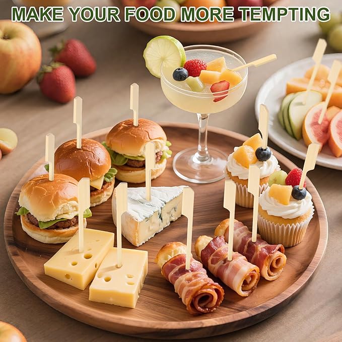 300PCS Cocktail Picks Bamboo Skewers for Appetizers, Paddle Wooden Skewers, 4.7 IN Fancy Flat Toothpicks for Appetizers, Bamboo Sticks for Sandwich Fruit Party Supplies Charcuterie Boards Accessories