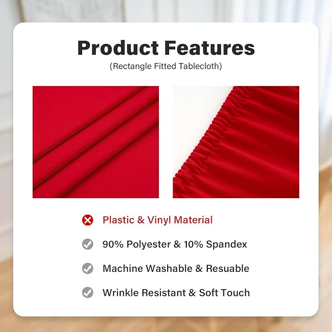 Fitted Rectangle Tablecloth 20 x 30 Inch Elastic Table Cloth for 2.5ft Table, Stretch Spandex Table Cover Red Washable Polyester Table Top Cap Cover for Dining Picnic Camping Indoor and Outdoor