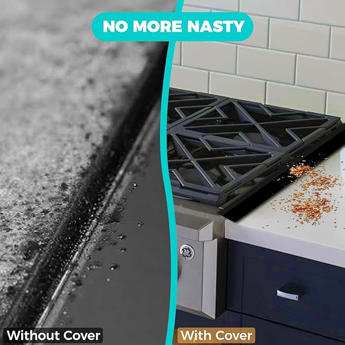 T-Shape Stove Gap Covers Stainless Steel, 2 Pack Stove Gap Filler Easy Retractable Length 13.8" to 27.5", Width 1.85" - ALMCALS Oven Gap Filler Stove Guards Range Trim Kit