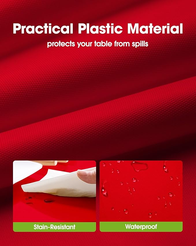 Pureegg Plastic Table Cloth Disposable 3 Pack, 54x108 Inch Rectangular Table Cloth, Leakproof Table Cover for Parties, Picnic, Weddings, Valentines Day, Thanksgiving, Christmas Decorations, Red