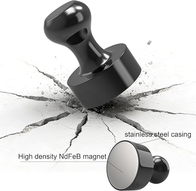 Metallic Magnets, Refrigerator Magnets, 24 Pack Black Magnetic Push Pins, Strong Fridge Magnets, Multi-use Whiteboard Magnets Perfect for Kitchen Office Classroom