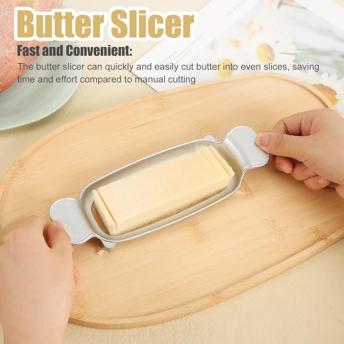 Cheese Butter Slicer, Stainless Steel Cheese Cutter Ergonomic Wires Butter Cutter Single Stick Even Slicer for Portion Control Kitchen Food Tool with Butter Spatula for Butter Block (Silver)