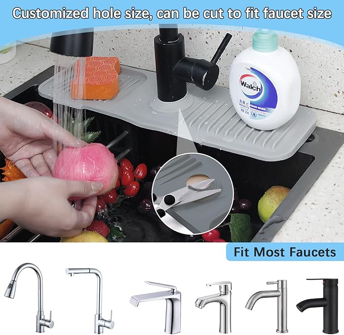 17.7*5.5 Inch Large Non-Slip Base,Multi-Surface Protector for Kitchen,Bathroom,Laundry,RV,Easy Clean Water Deflector Accessory(light gray)