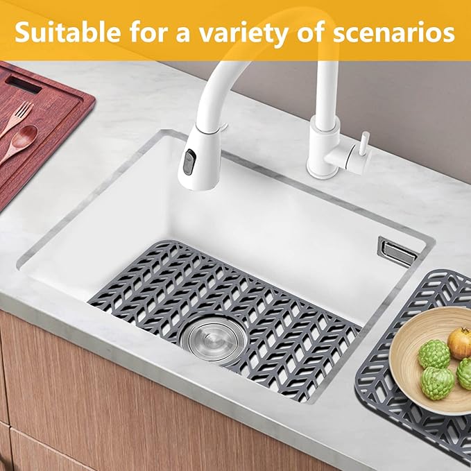 Sink Protectors for Kitchen Sink 12"13"16"18"19"24"26"28"29"30",Silicone kitchen sink mats protector for bottom of farmhouse sink(16.2"×12.5"Gray)