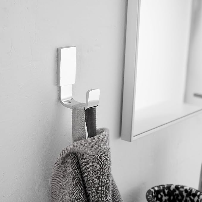 BESy Brass Clothes Hook Single Towel Hook for Bathroom Kitchen Garage Square Style Robe Hooks Coat and Hat Hook, Wall Mounted with Screws, Polished Chrome